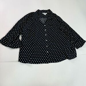 Foxcroft Top Women 24W Black Polka Dot Wrinkle Free Button up Blouse Chic mature